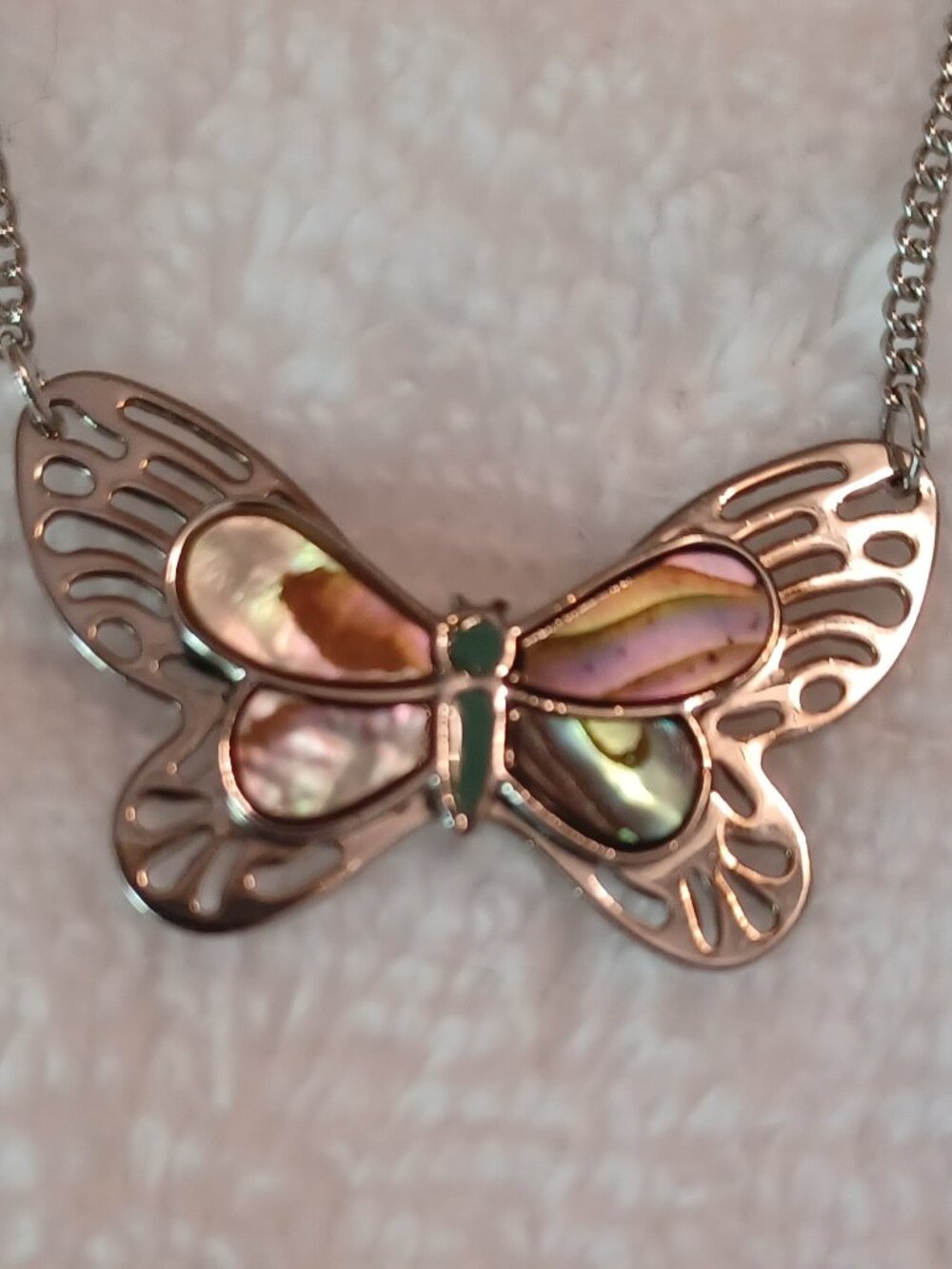 Vintage Artistry Abalone Shell Butterfly Necklace